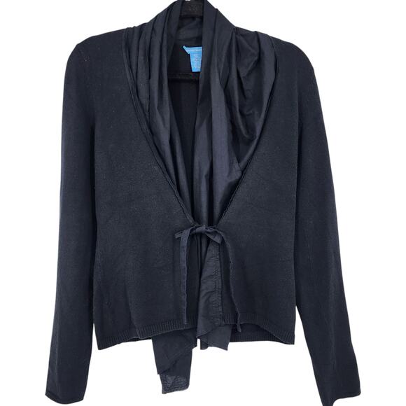 White + Warren Womens Black Open Draped Cardigan With Tie Front Size Small - Picture 1 of 3